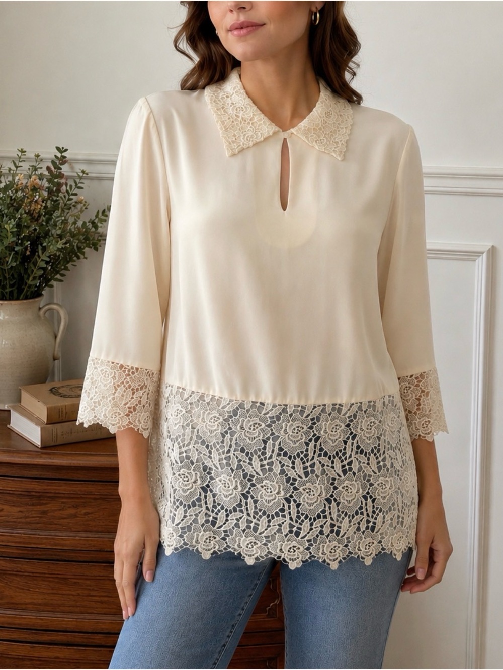 Vintage Saks Fifth Avenue The Works 100% Silk Crepe de Chine Blouse Size 8 Ivory